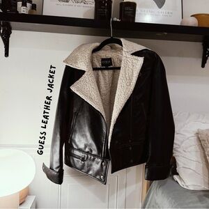 guess leather shearling jacket